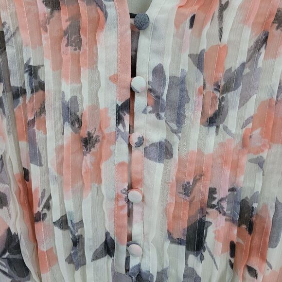 Womens JBS Dress Cottagecore Sheer Pleated Button Down Tie Waist Floral Sz 10 - Picture 4 of 4